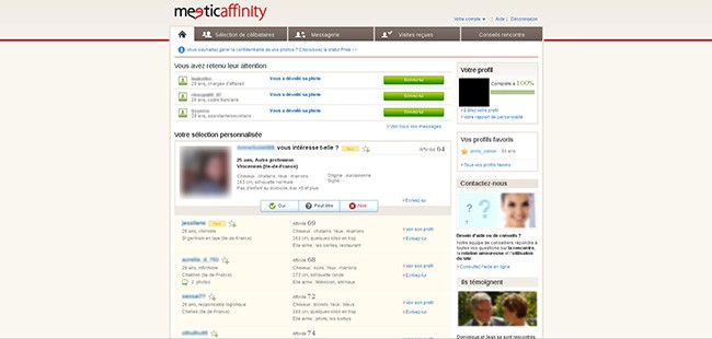 meetic affinity interface